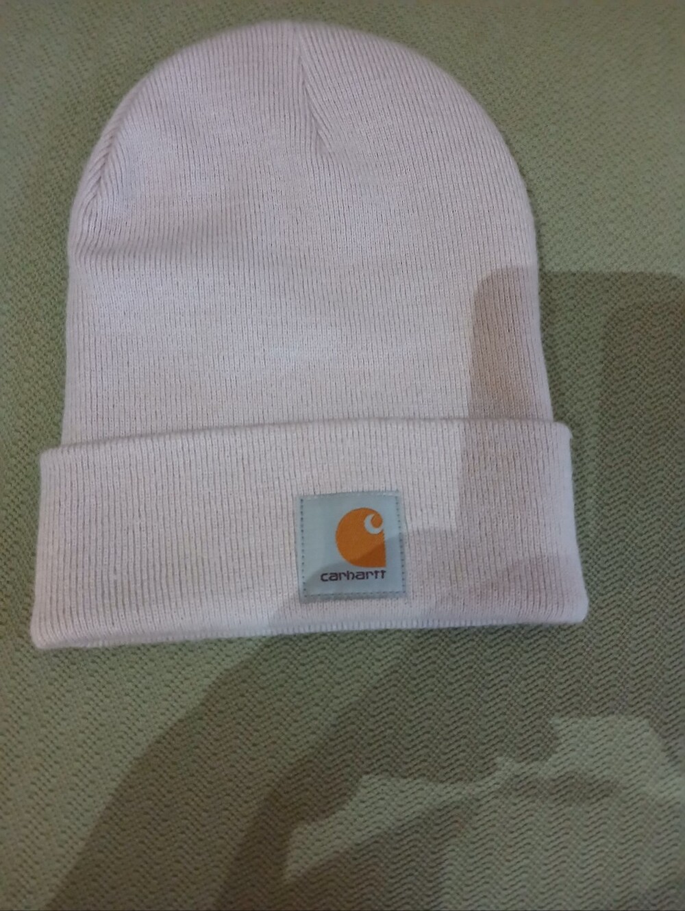 Carhartt Light Pink Stocking Hat with Orange Logo